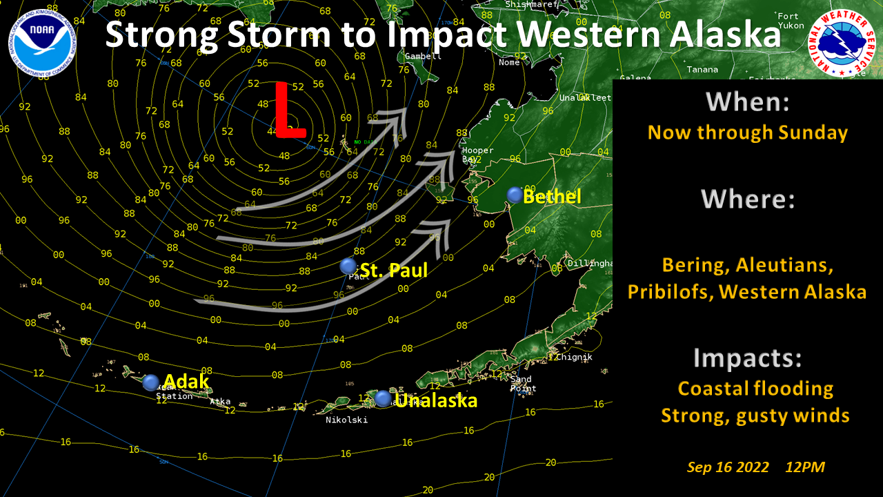 Hurricane Force Low in the Bering will bring High Winds and Coastal